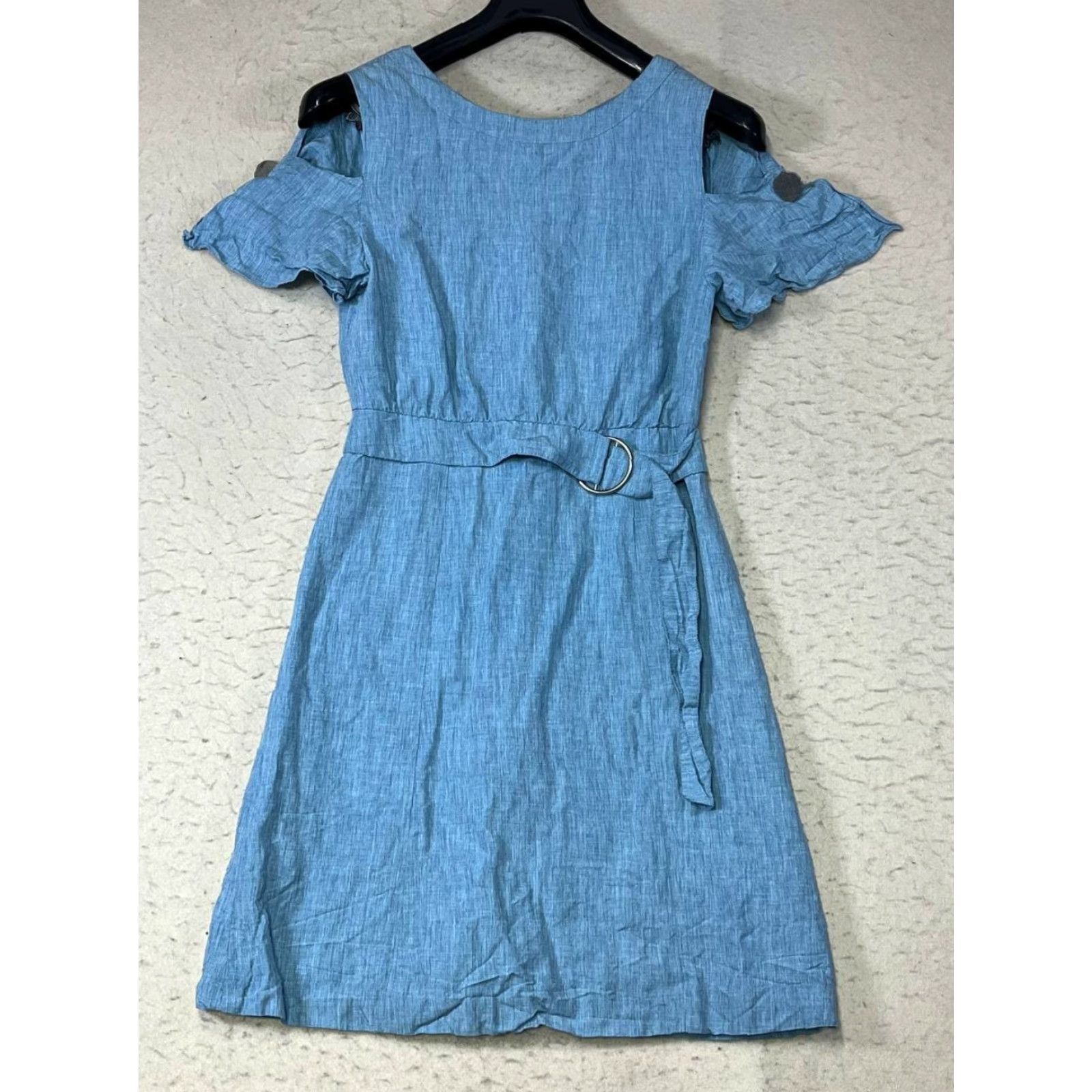 Vintage It Mishaa Women Dress Blue Midi Short Sleeve Zip Small Linen Blend Knit Sheath - Regular - Women Size 28" / US 6 / IT 42 - 2 Thumbnail