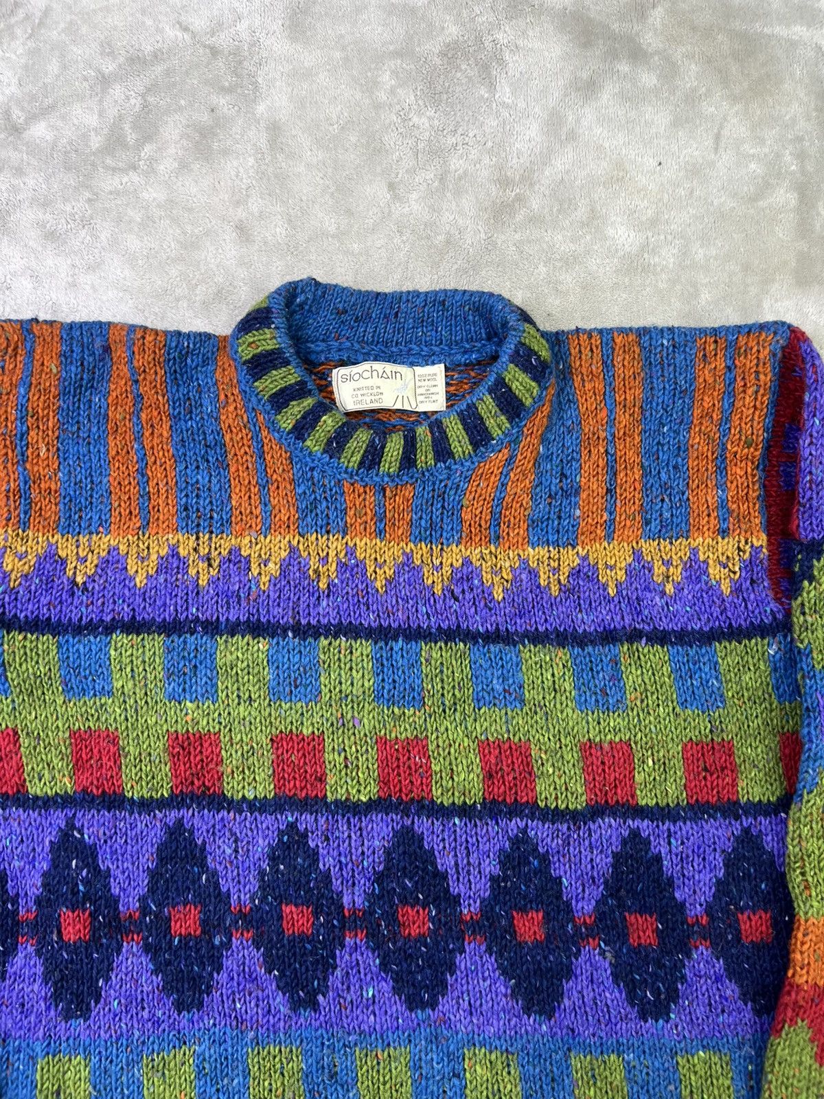 Other Irish Pure NewWool Geometric KnitSweater Handmade Multicolor Size US L / EU 52-54 / 3 - 3 Thumbnail