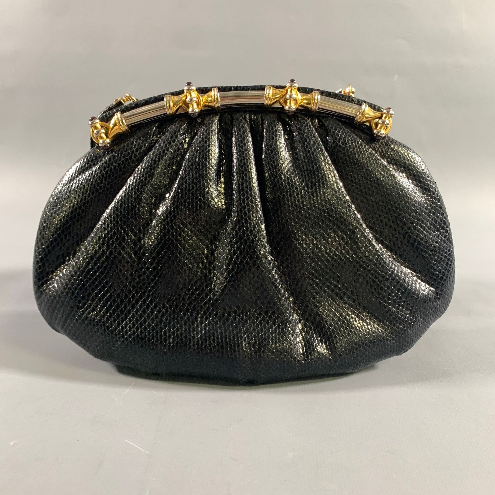 Judith Leiber JUDITH LEIBER Black Gold Snakeskin Clutch Handbag Size ONE SIZE - 1 Thumbnail