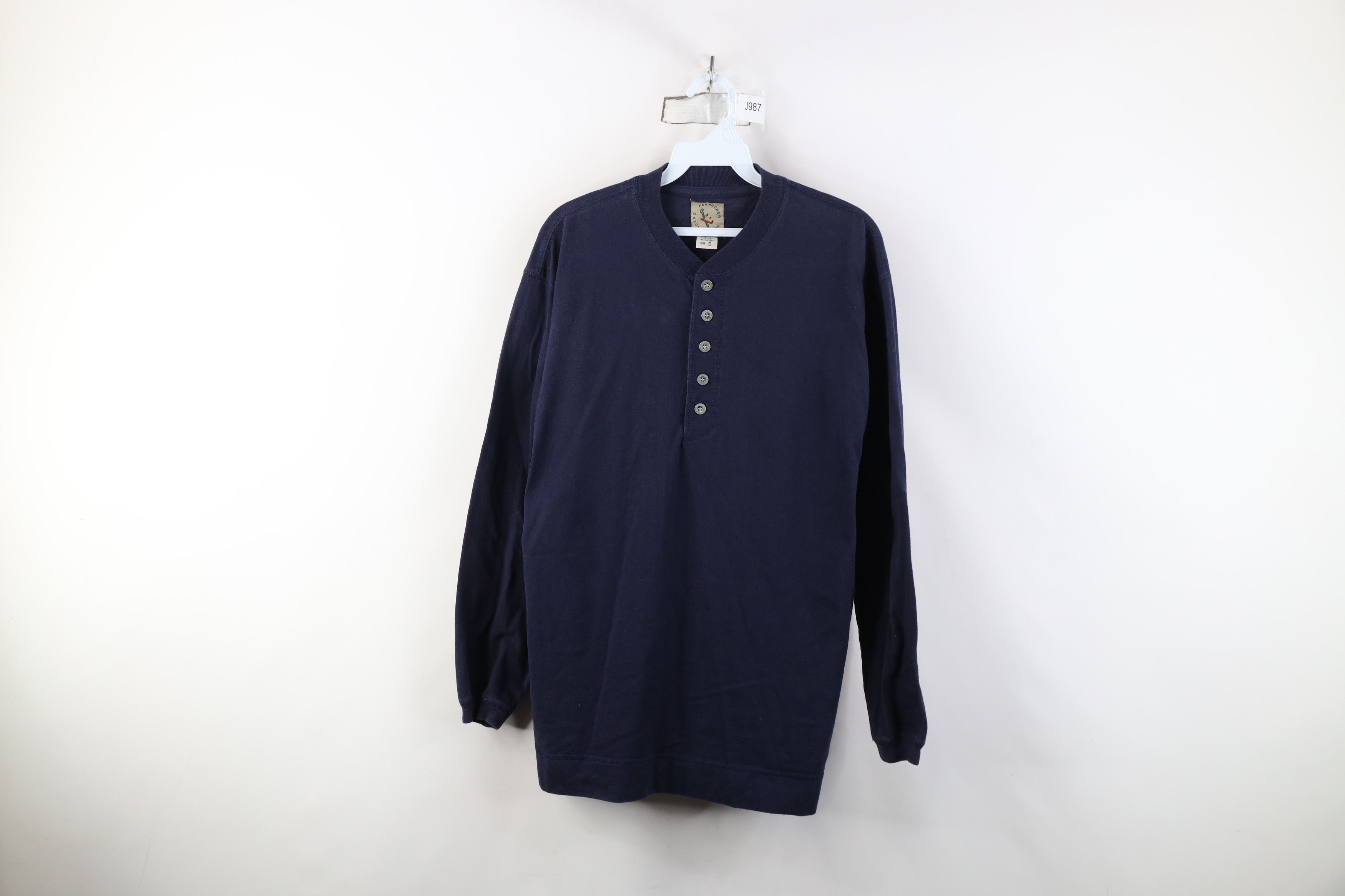 Vintage Vintage 90s Streetwear Blank Long Sleeve Henley T-Shirt Blue Size US M / EU 48-50 / 2 - 1 Thumbnail