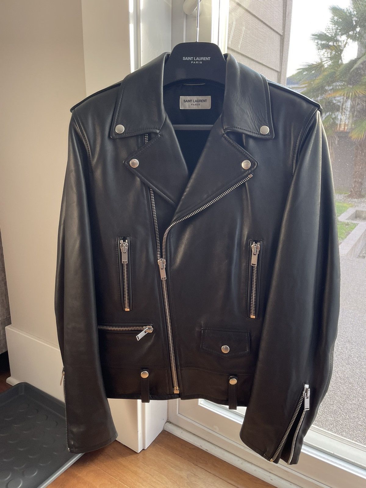 image of Saint Laurent Paris x YVES Saint Laurent L01 Leather Jacket in Black, Men's (Size Small)