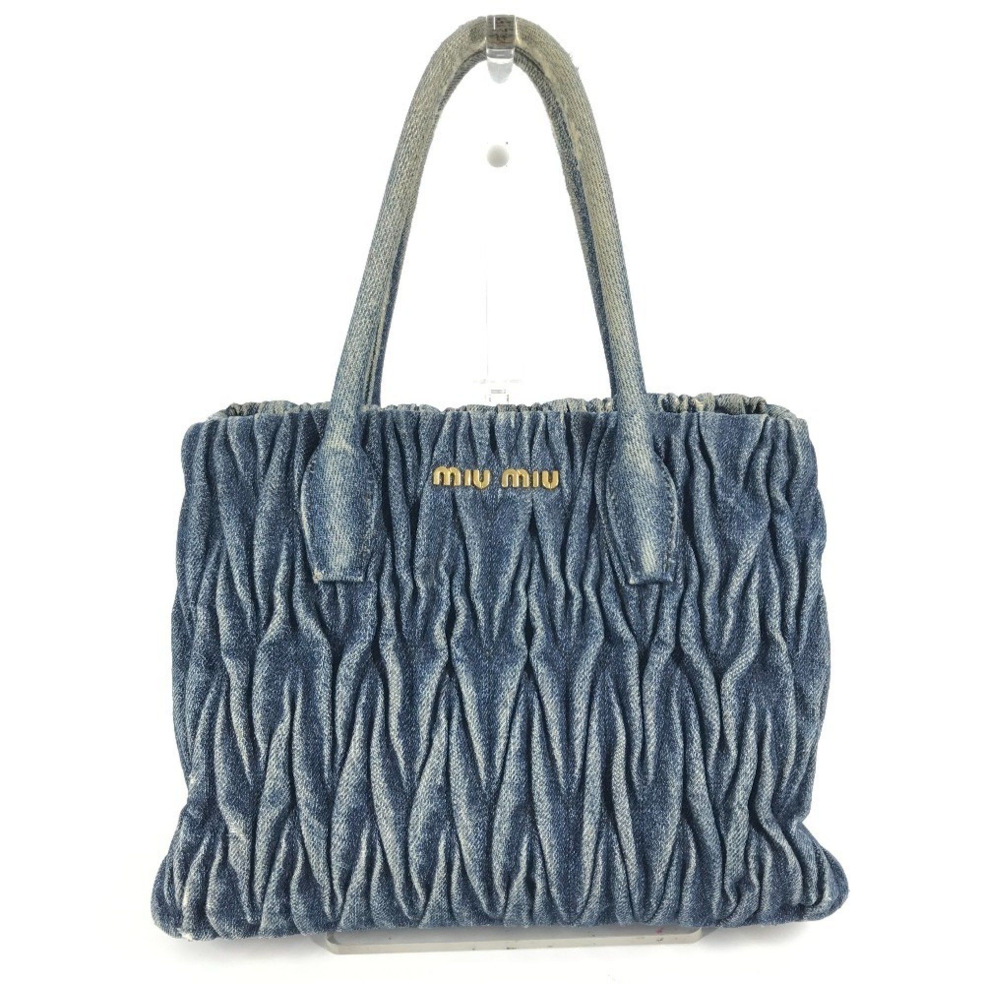Miu Miu Miu Rn1069 Logo Handbag Shoulder Tote Bag Denim Women's Blue