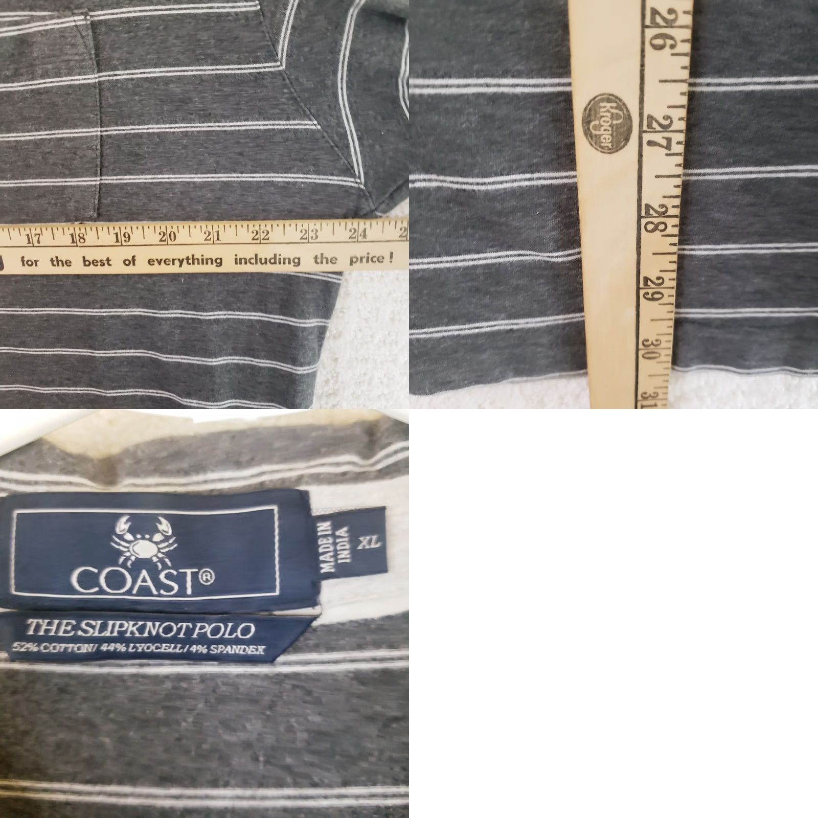 Vintage Coast Slipknot Polo Charcoal White Striped Men XL Polo Short Sleeve Knit Stretch Coast Crab Logo Embroidered Casual Activewear Party/Golf Vintage: No Size US XL / EU 56 / 4 - 10 Thumbnail