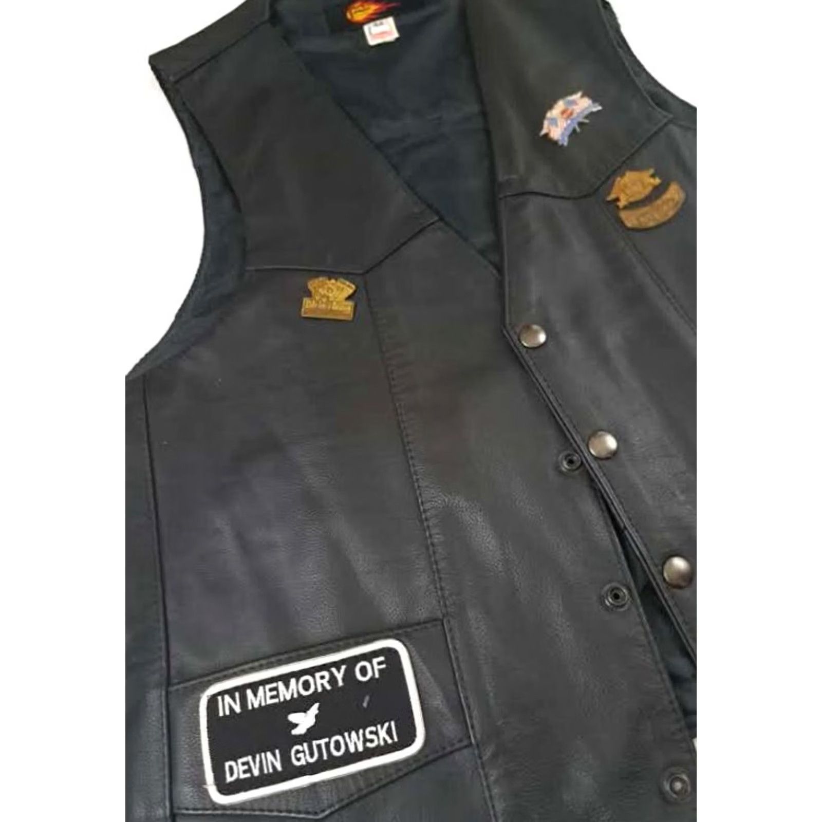 Vintage PNC Leathers Leather Vest 44 Black Biker USA Fallen Heroes Memorial Full Metal Button made Unisex Adults Size US S / EU 44-46 / 1 - 4 Thumbnail
