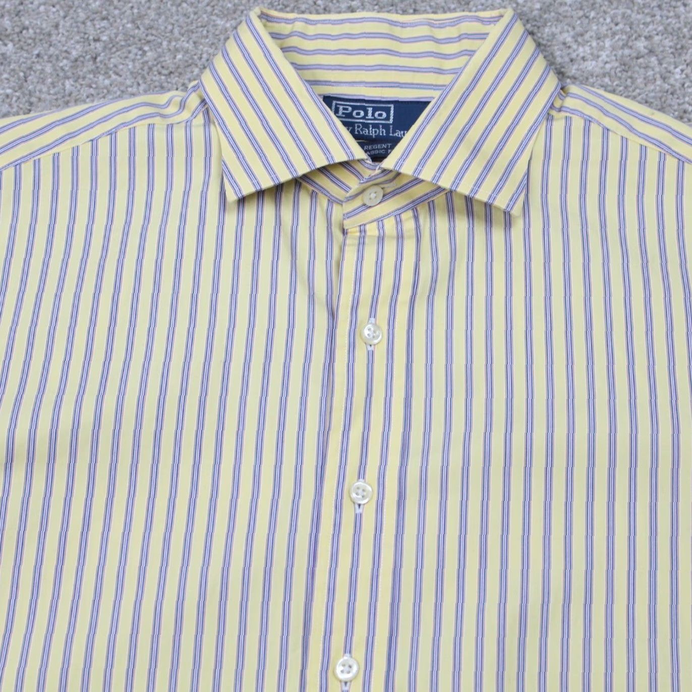Polo Ralph Lauren Polo Ralph Lauren Dress Shirt Adult 17 32/33 Yellow/Blue Regent Classic Fit L/S Men Shirt Size 17 Blue Striped Casual Formal Workwear 90s Mens Size 46R - 4 Thumbnail