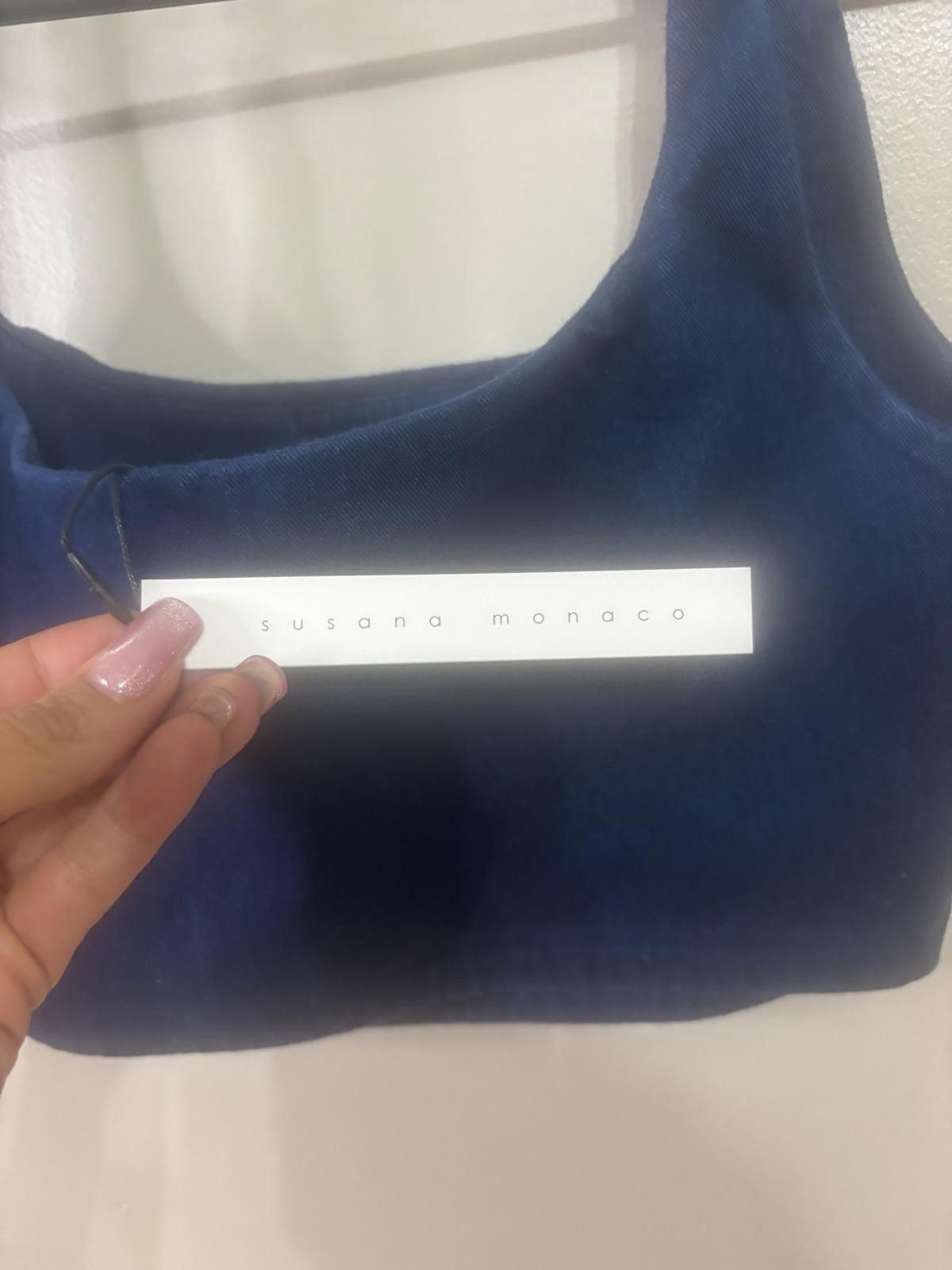 Designer Stylish Susana Monaco Dark Denim Crop Top - Navy Blue Large Size L / US 10 / IT 46 - 3 Thumbnail