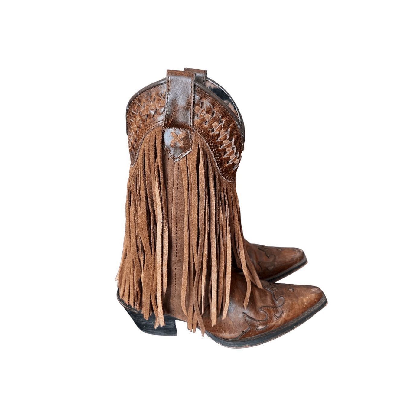 image of Dingo Fringe Leather Cowboy Western Boots Size 6.5 in Tan, Women's