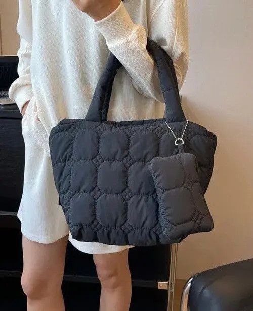Leather Fashion Quilted Embroidery Thread Handbag Size ONE SIZE - 1 Thumbnail