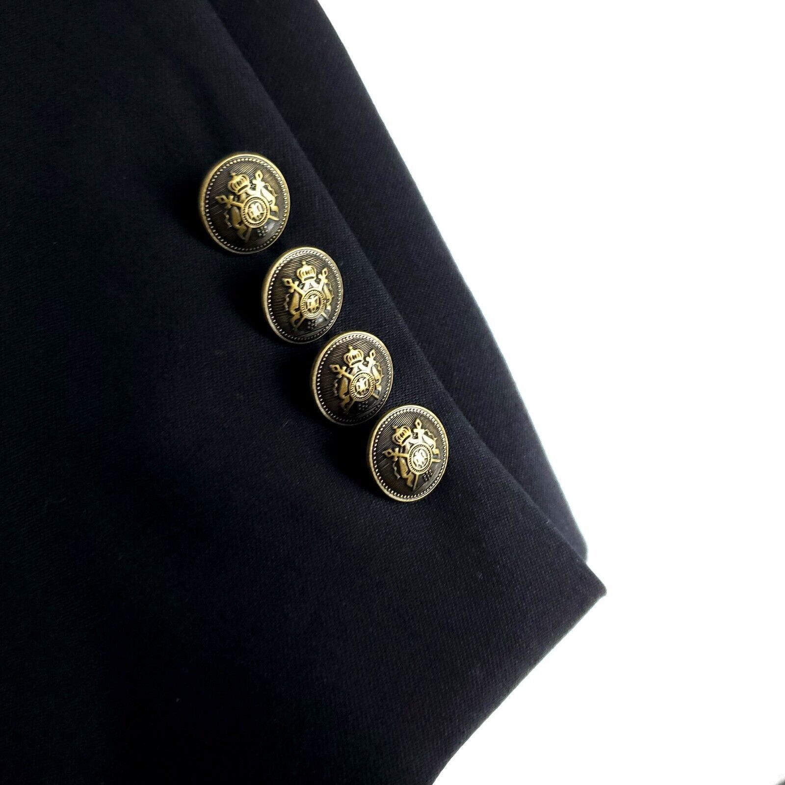Paul Fredrick Paul Fredrick Wool 2 Bronze Button Blazer 44L Black Size 44L - 4 Thumbnail