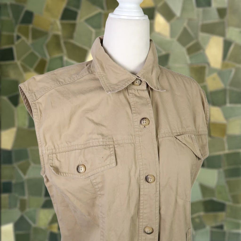Vintage VINTAGE Rafaella Shirt Dress 90s Button Front Sleeveless Midi 8 Tan Women Menop Casual Workwear Size M / US 6-8 / IT 42-44 - 1 Thumbnail