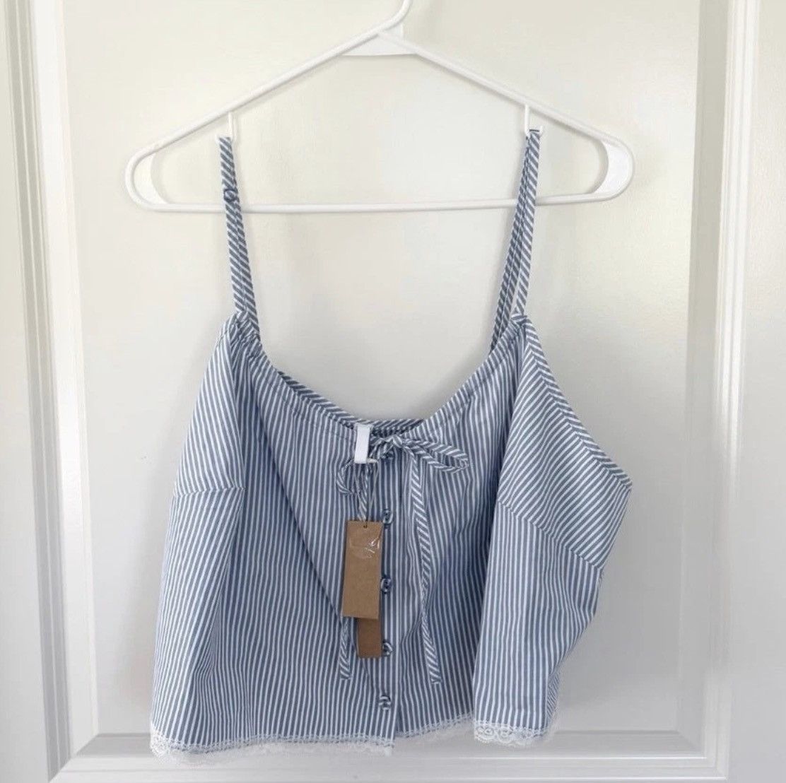 SKIMS SKIMS Crop Poplin Sleep Camisole Cadet Stripe Blue White XL Size XL / US 12-14 / IT 48-50 - 1 Thumbnail