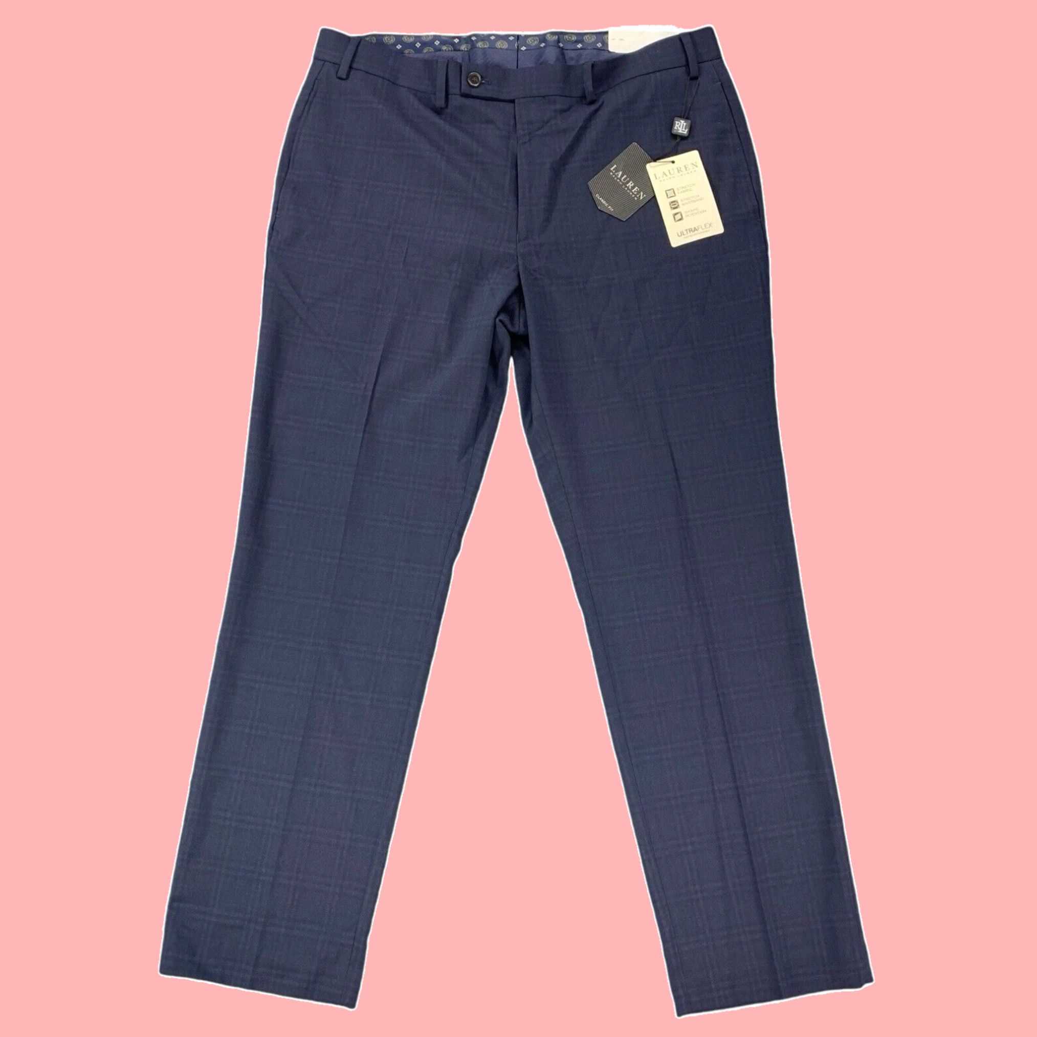 Lauren ralph lauren navy plaid ultraflex dress pants hot sale