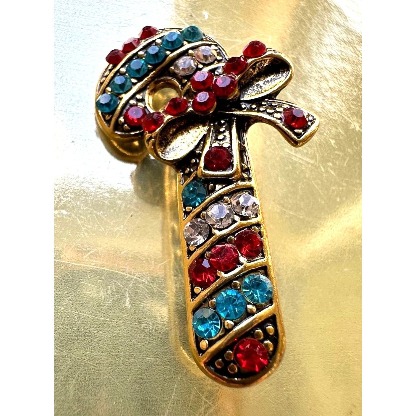 Handmade Candy Cane Brooch Pin New Christmas Jewelry Crystal Accents Size ONE SIZE - 11 Thumbnail