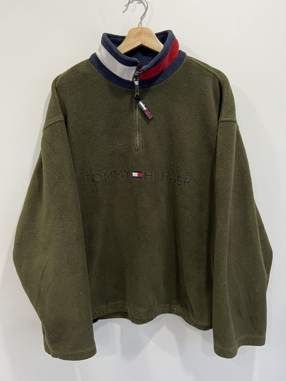 Vintage Vintage Tommy Hilfiger Quarter Zip Fleece olive spellout Grailed