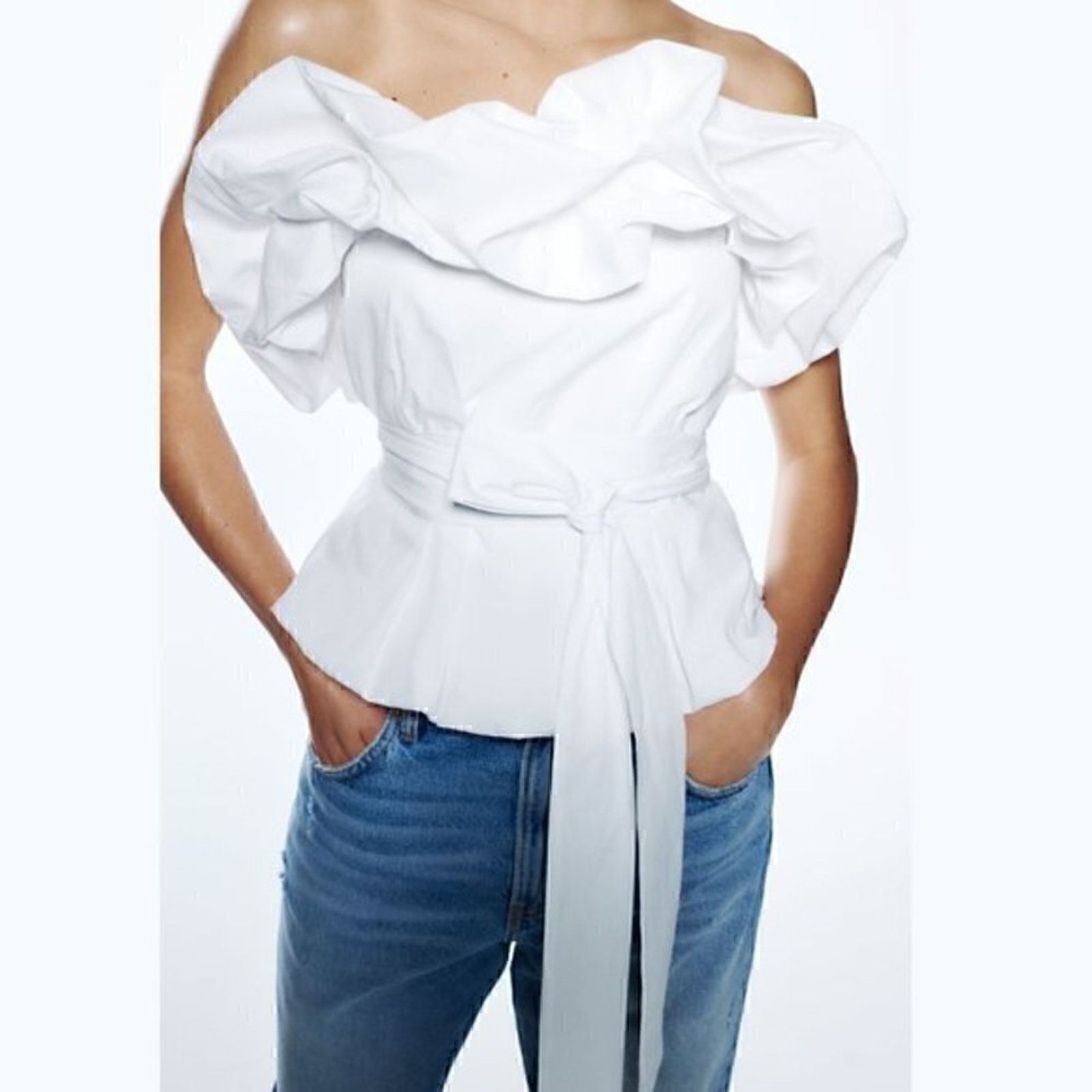 Zara ZARA White Strapless Puff Top NWT Size S / US 4 / IT 40 - 11 Thumbnail