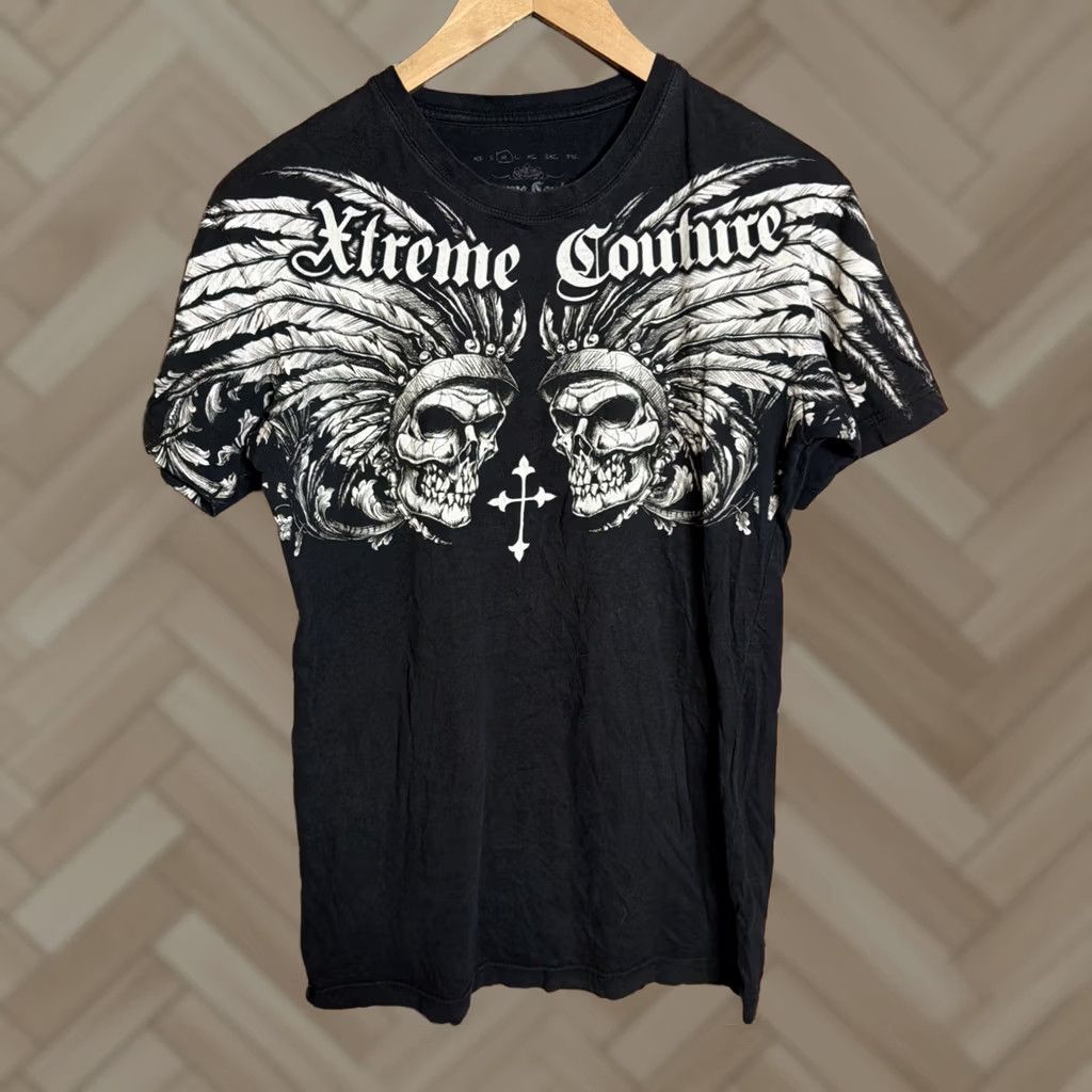 Affliction VINTAGE Affliction Shirt M USA Skull Graphic Print Short Sleeve Crew Neck Gray Cotton Doubled-Sided Men 2000s Size US M / EU 48-50 / 2 - 1 Thumbnail