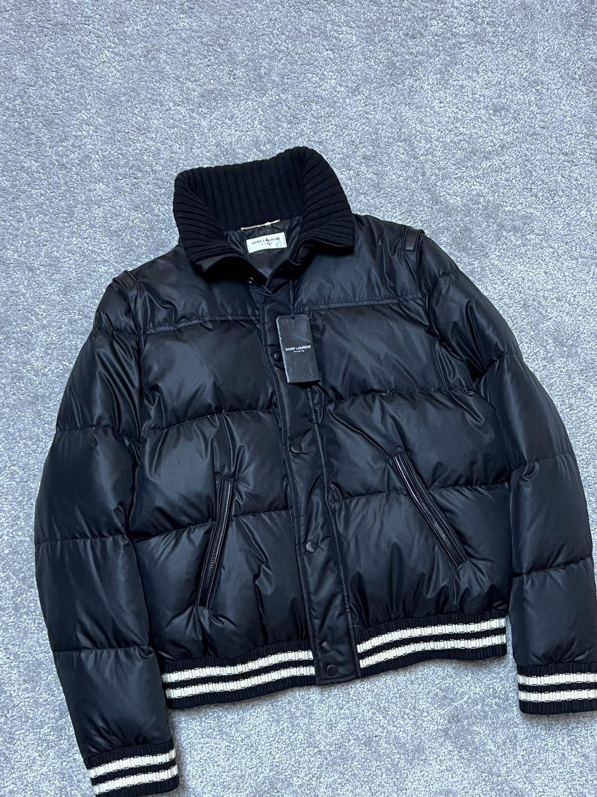 Saint Laurent Paris Saint Laurent Padded Stripe-Trim Puffer Jacket Size US L / EU 52-54 / 3 - 4 Thumbnail