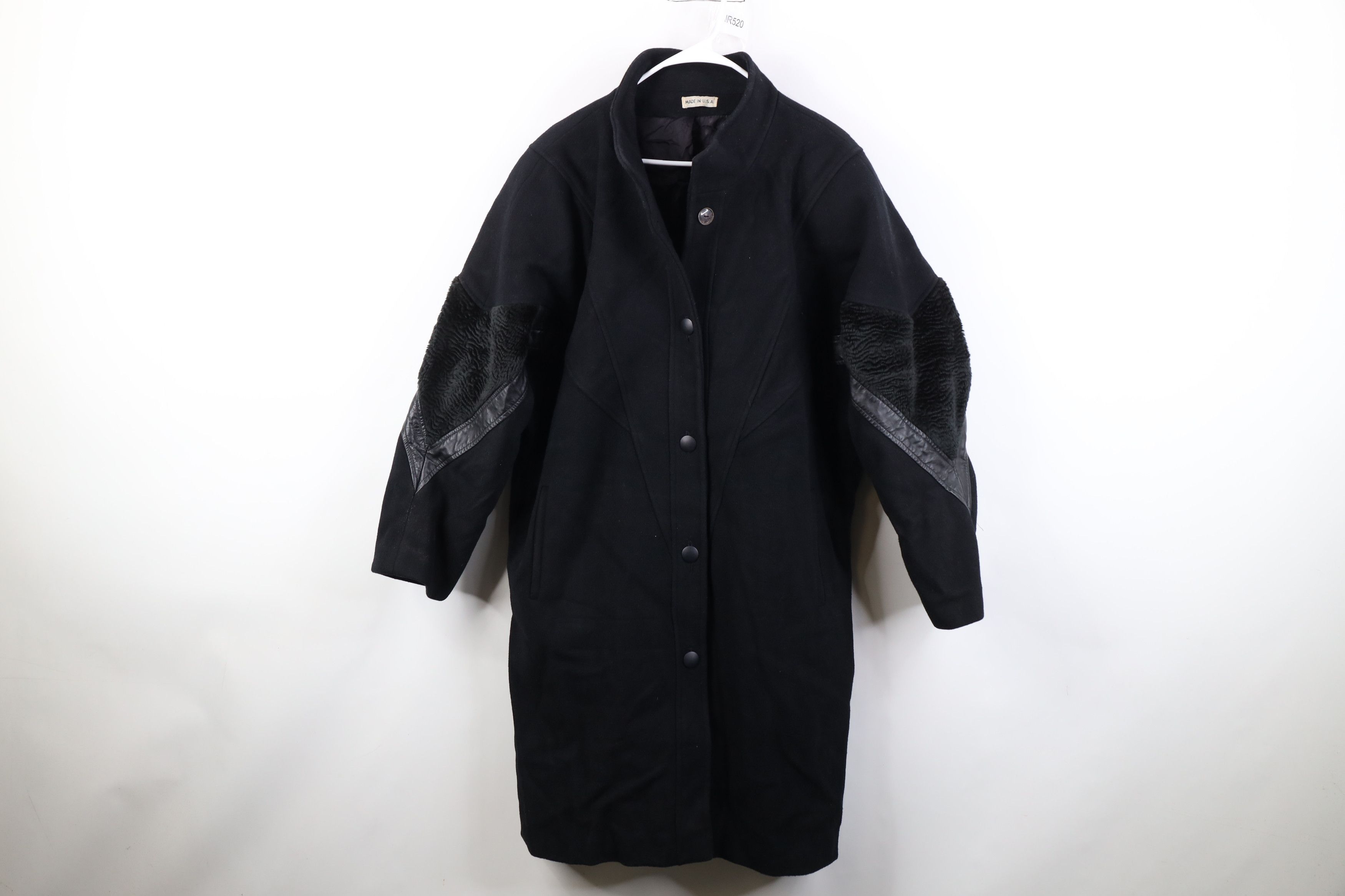 Vintage 90s Streetwear Wool Leather Trim Overcoat Jacket USA