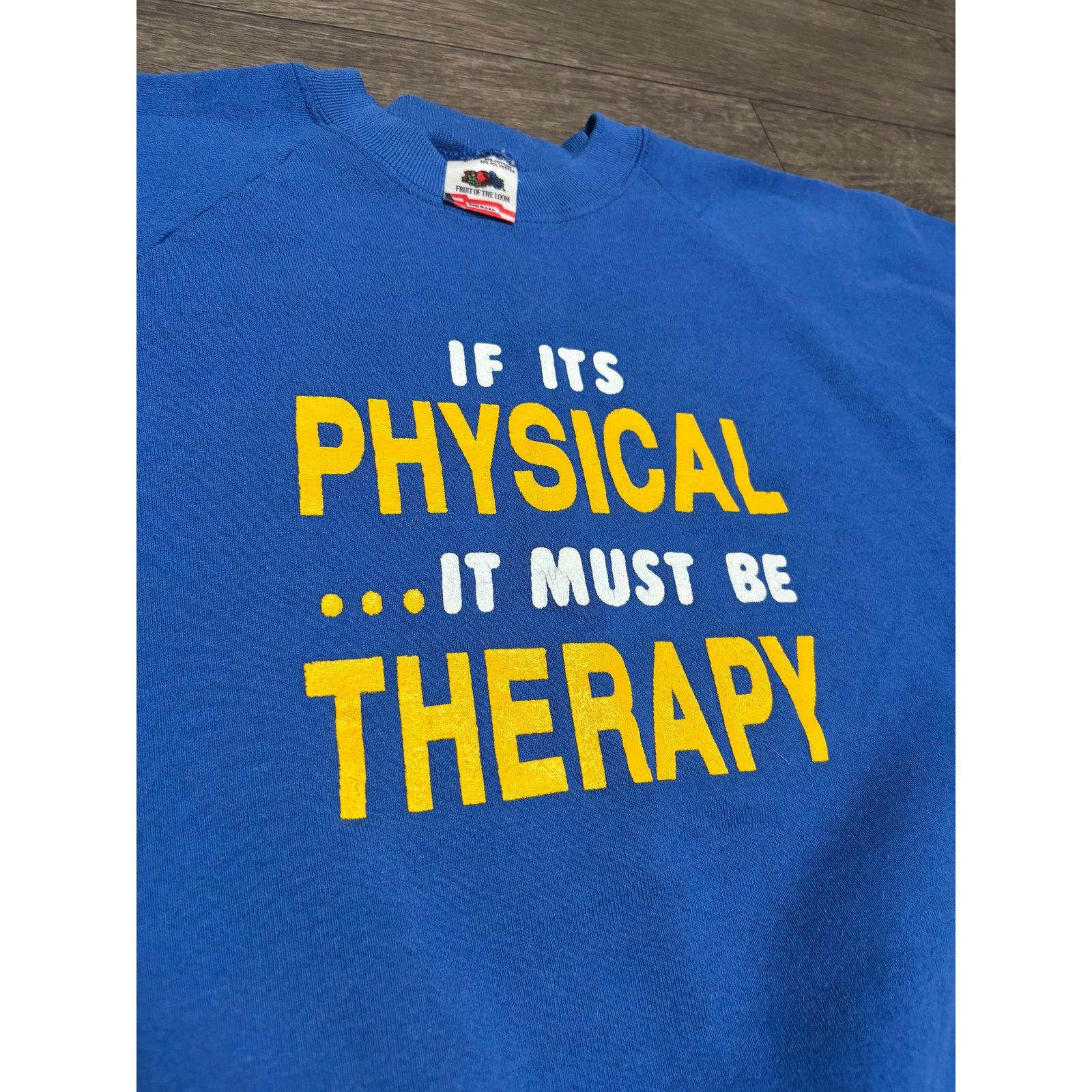 Fruit Of The Loom × Vintage Vintage "If its Physical" Blue Sweatshirt Sz L Size US XL / EU 56 / 4 - 2 Thumbnail
