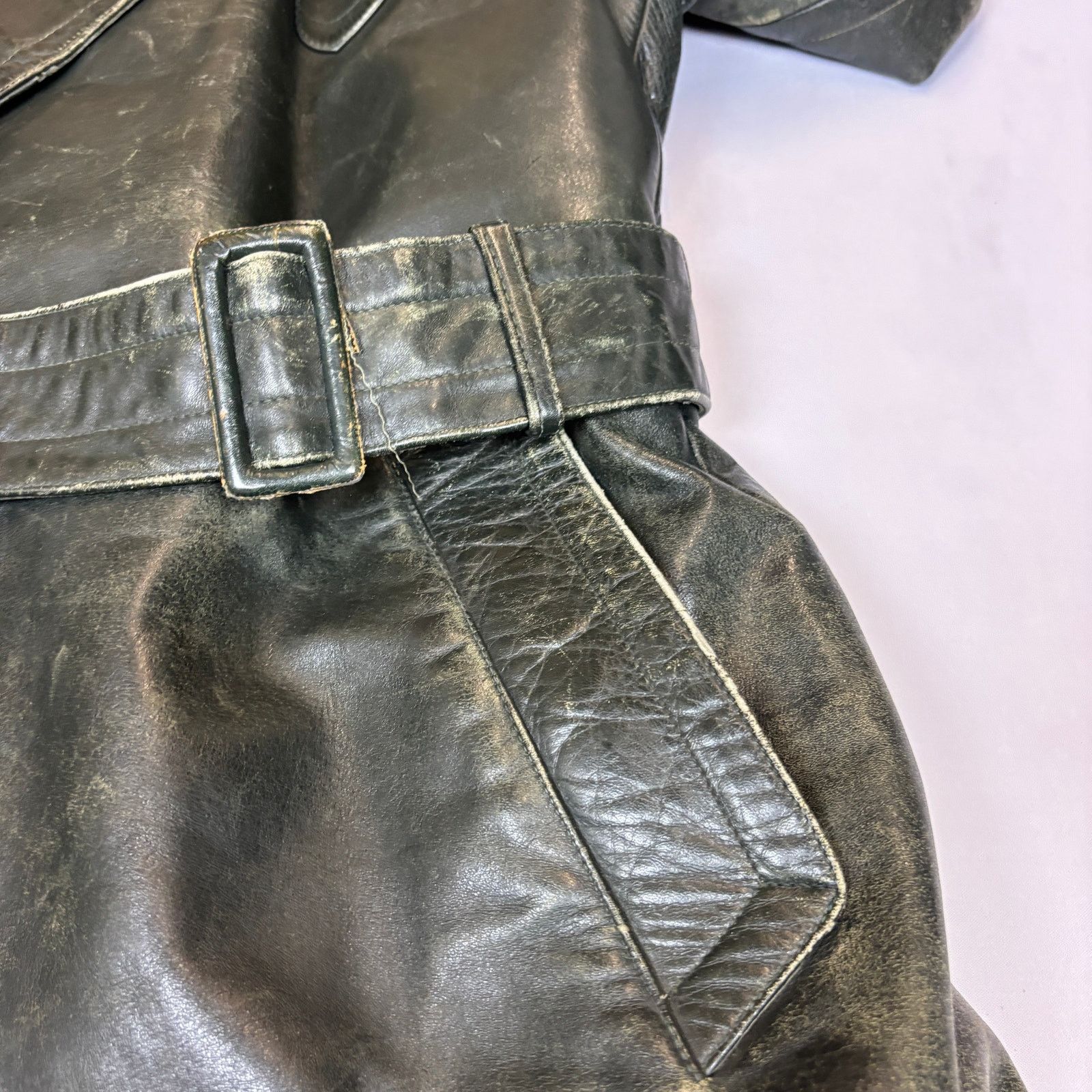 Vintage WWII 40s German Officer Horsehide Leather Moto Trench Coat Size US L / EU 52-54 / 3 - 11 Thumbnail