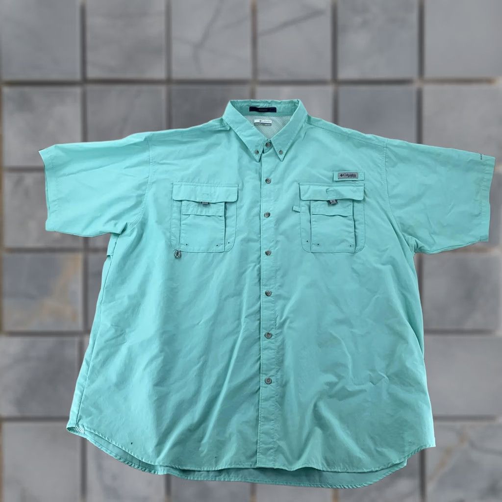 AQUA Columbia PFG Bahama Shirt Men 4XT Aqua Short Sleeve Fishing Vented Back Collared Size US XXL / EU 58 / 5 - 1 Thumbnail