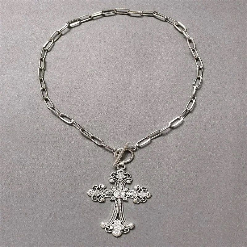 Jewelry Large Detailed Rhinestone Cross Necklace Size ONE SIZE - 2 Thumbnail