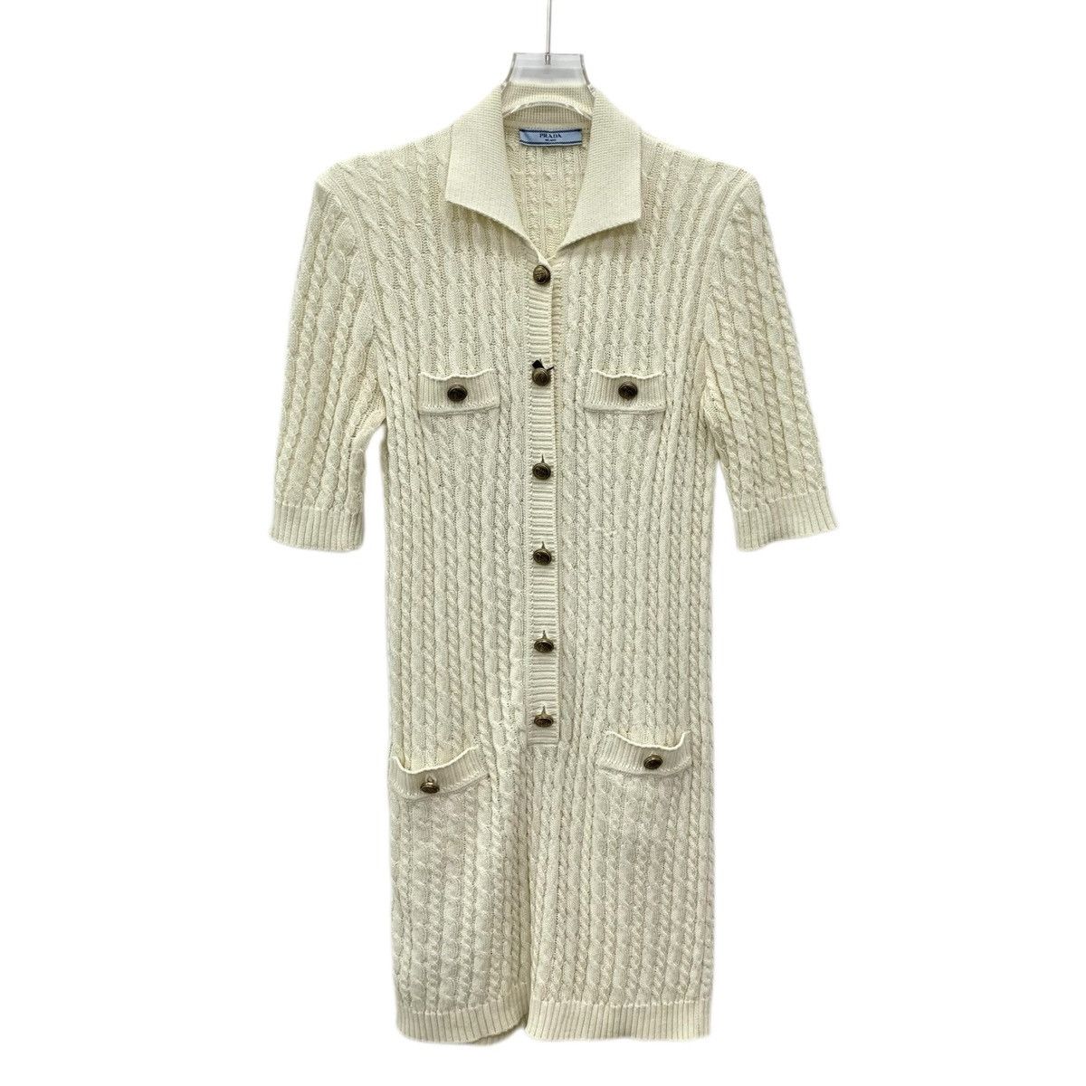 Prada Prada Beige Cable Knit Lapel Short Sleeve Knit Dress K26WX Size S / US 4 / IT 40 - 1 Thumbnail
