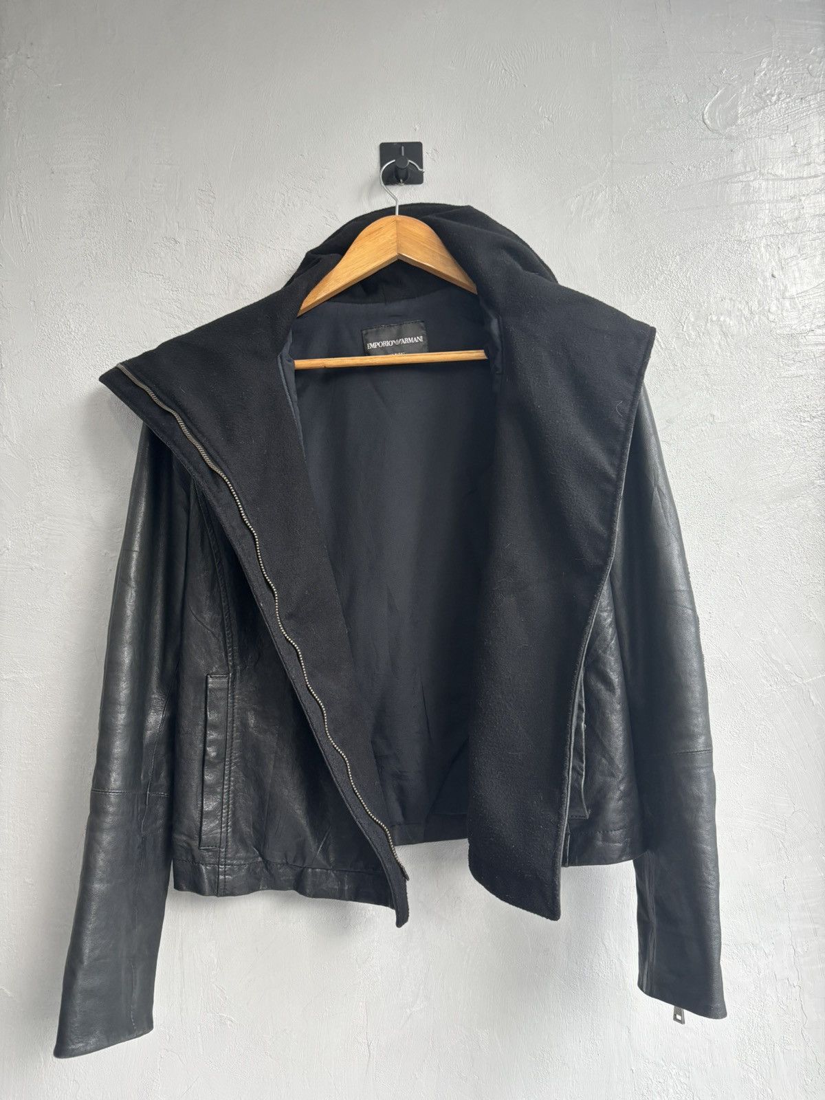 Emporio Armani Emporio Armani 2009 asymmetrical high neck leather jacket Size US S / EU 44-46 / 1 - 7 Thumbnail