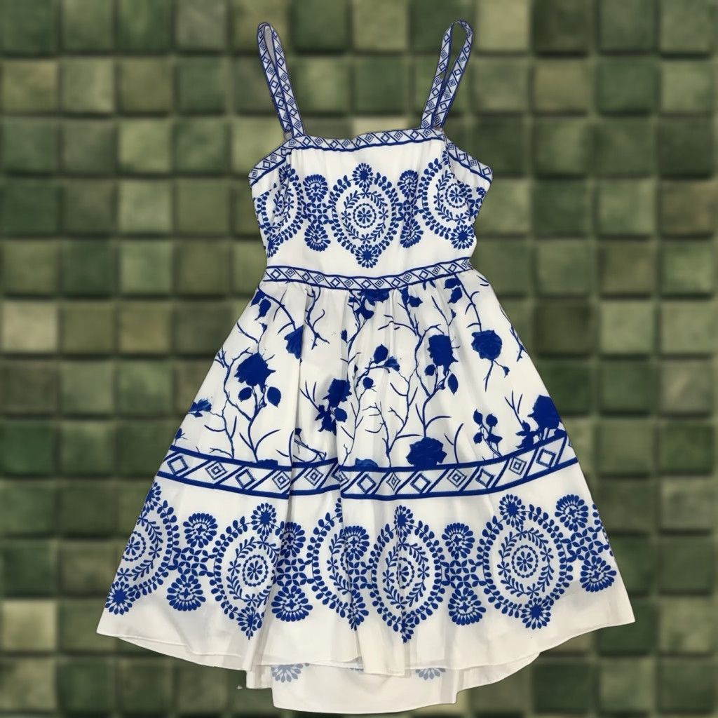Vintage Unbranded Boho Blue & White Floral Print Ruffle Mini Dress S Small Backless Size S / US 4 / IT 40 - 1 Thumbnail