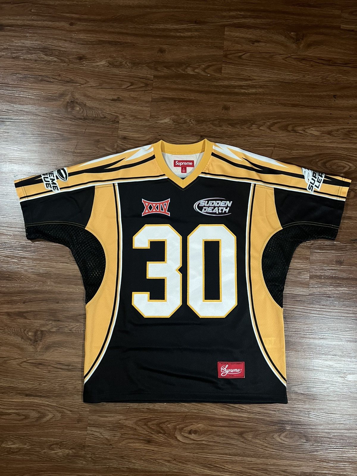 Image of Hypebeast x Supreme Sudden Death Football Jersey in Black/Yellow, Men's (Size Small)