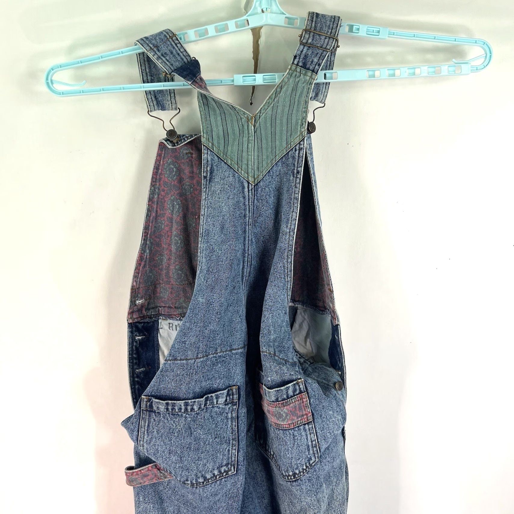 Denime VINTAGE Zeppelin Baggy Denim Bibs Women's M 28in Waist 27in Inseam Blue Distressed Jeans Size ONE SIZE - 7 Thumbnail