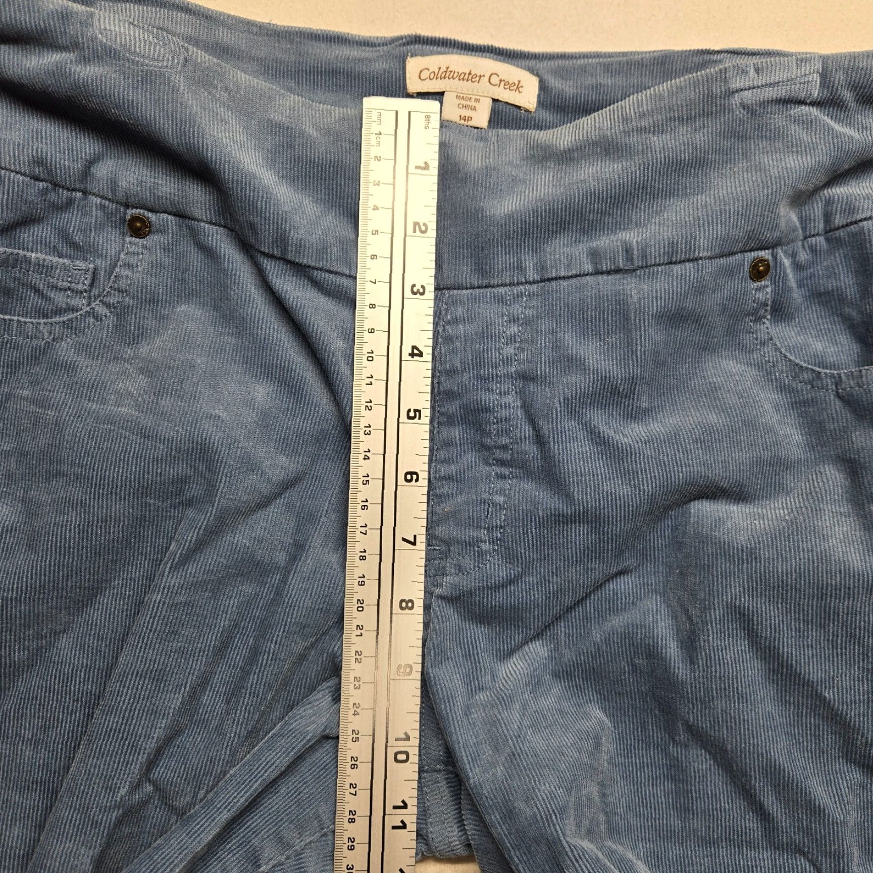 Vintage VENEZIA VITALE Solid Blue Elastic Waist Stretch Straight Leg Pants 14P Petite Women Size 36" / US 14 / IT 50 - 5 Thumbnail