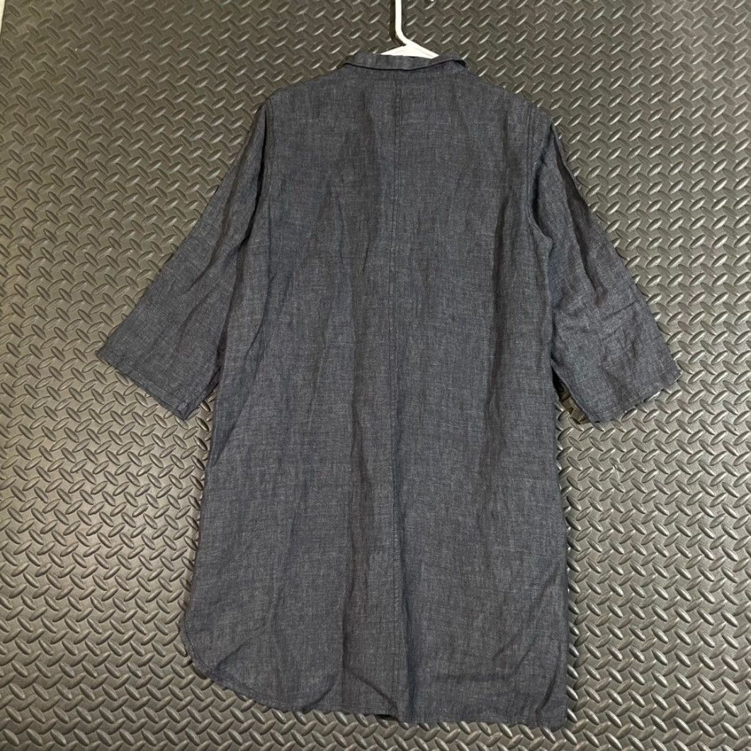 Eileen Fisher Tunic Dress PS Petite Organic Linen Chambray Gray 3/4 Sleeve  A-Line Long