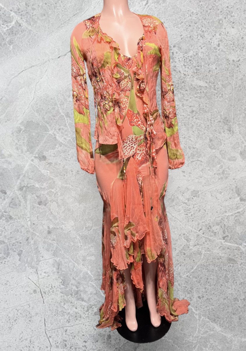 Roberto Cavalli S/S 2005 ROBERTO CAVALLI SILK CHIFFON GOWN W MESH CARDIGAN Size XS / US 0-2 / IT 36-38 - 1 Thumbnail