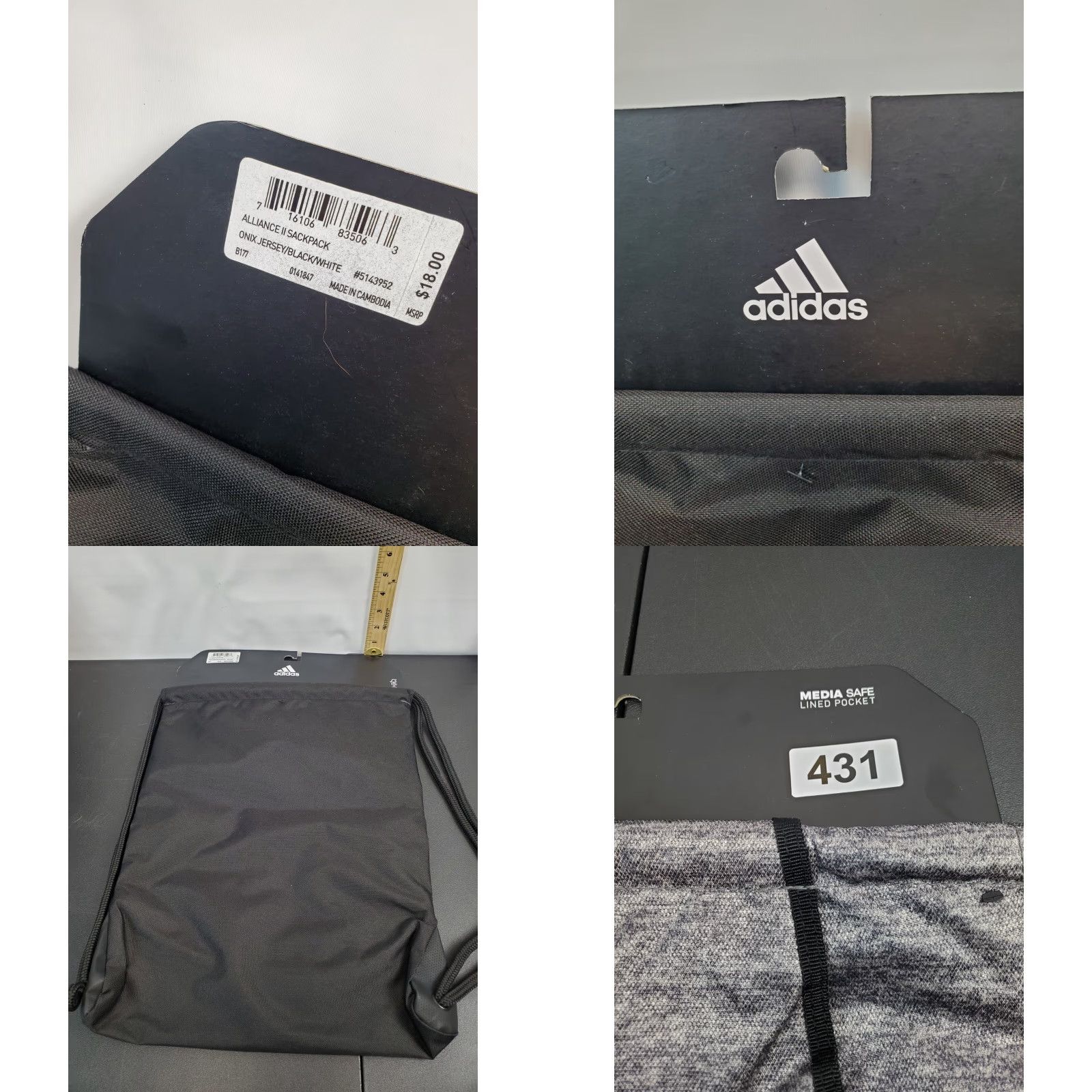 Adidas adidas Sackpack Unisex Gray Drawstring Luggage Bag Backpack Medium Size ONE SIZE - 9 Thumbnail