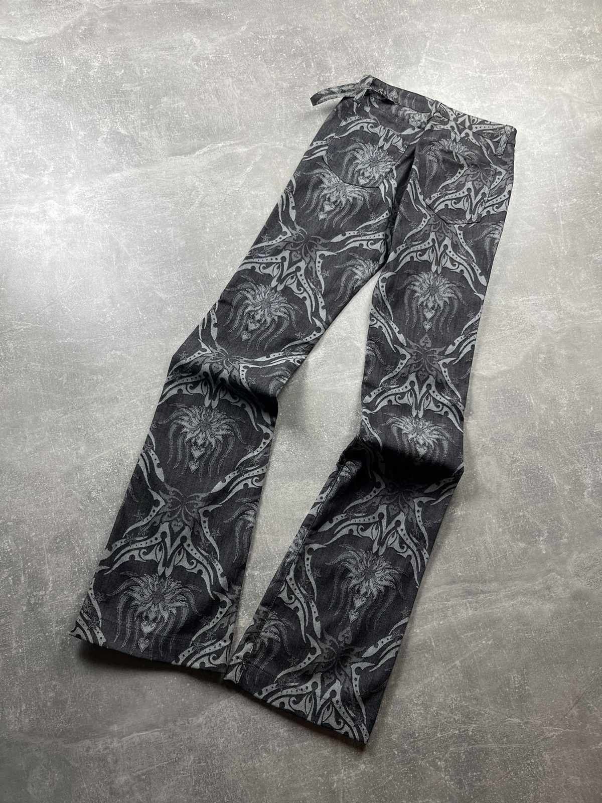 Other Y2K Flared Archive 2000s Black Baroque Pattern Jeans Size 27" / US 4 / IT 40 - 1 Thumbnail