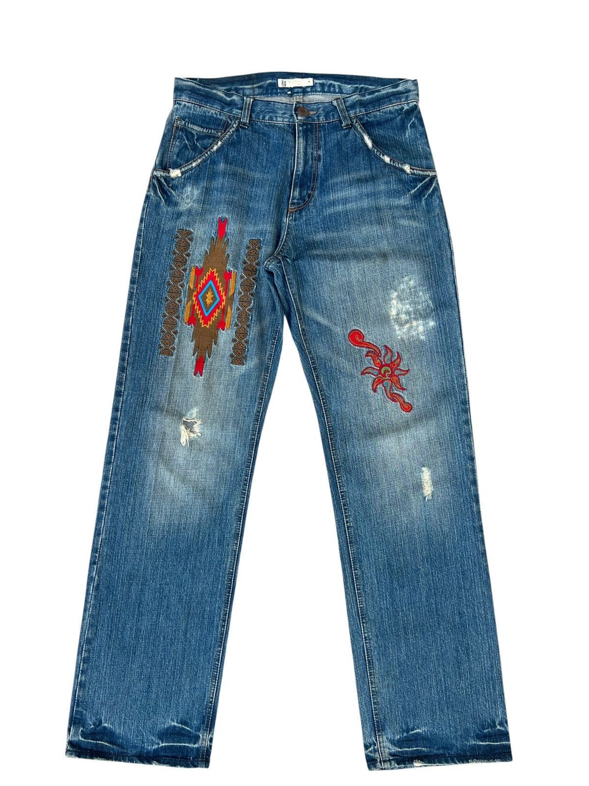 Vintage Vintage Global Work Ortega Embroidery Rips Distressed Denim Size US 31 - 1 Thumbnail