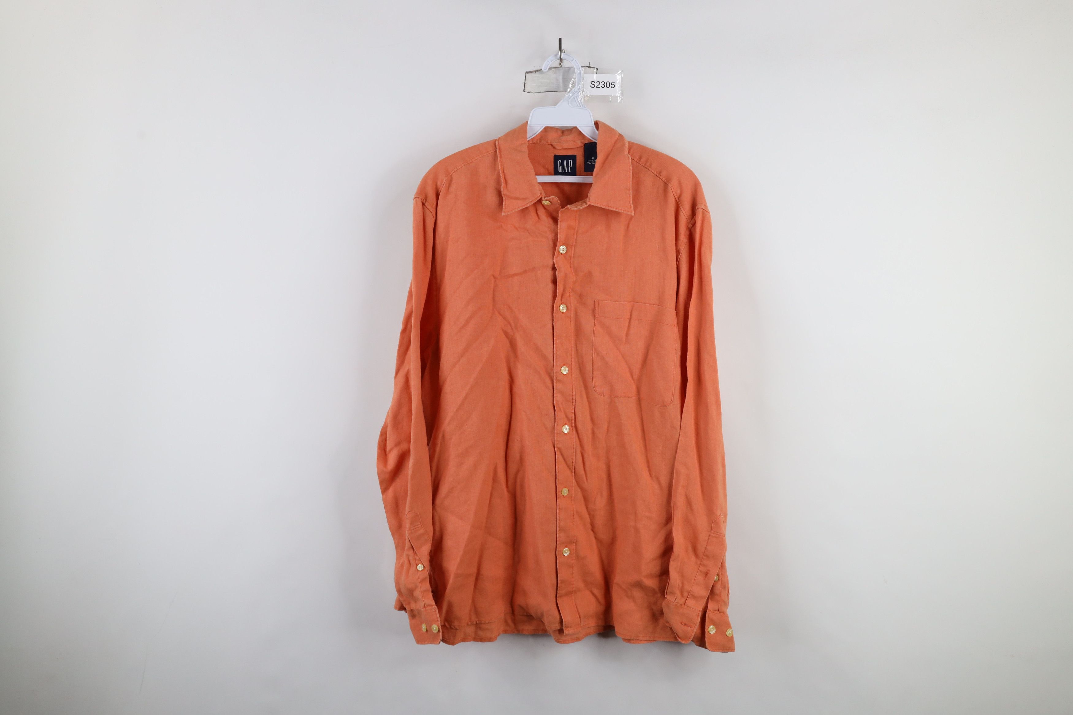 Gap × Vintage Vintage 90s Gap Faded Linen Collared Button Shirt Orange Size US M / EU 48-50 / 2 - 1 Thumbnail