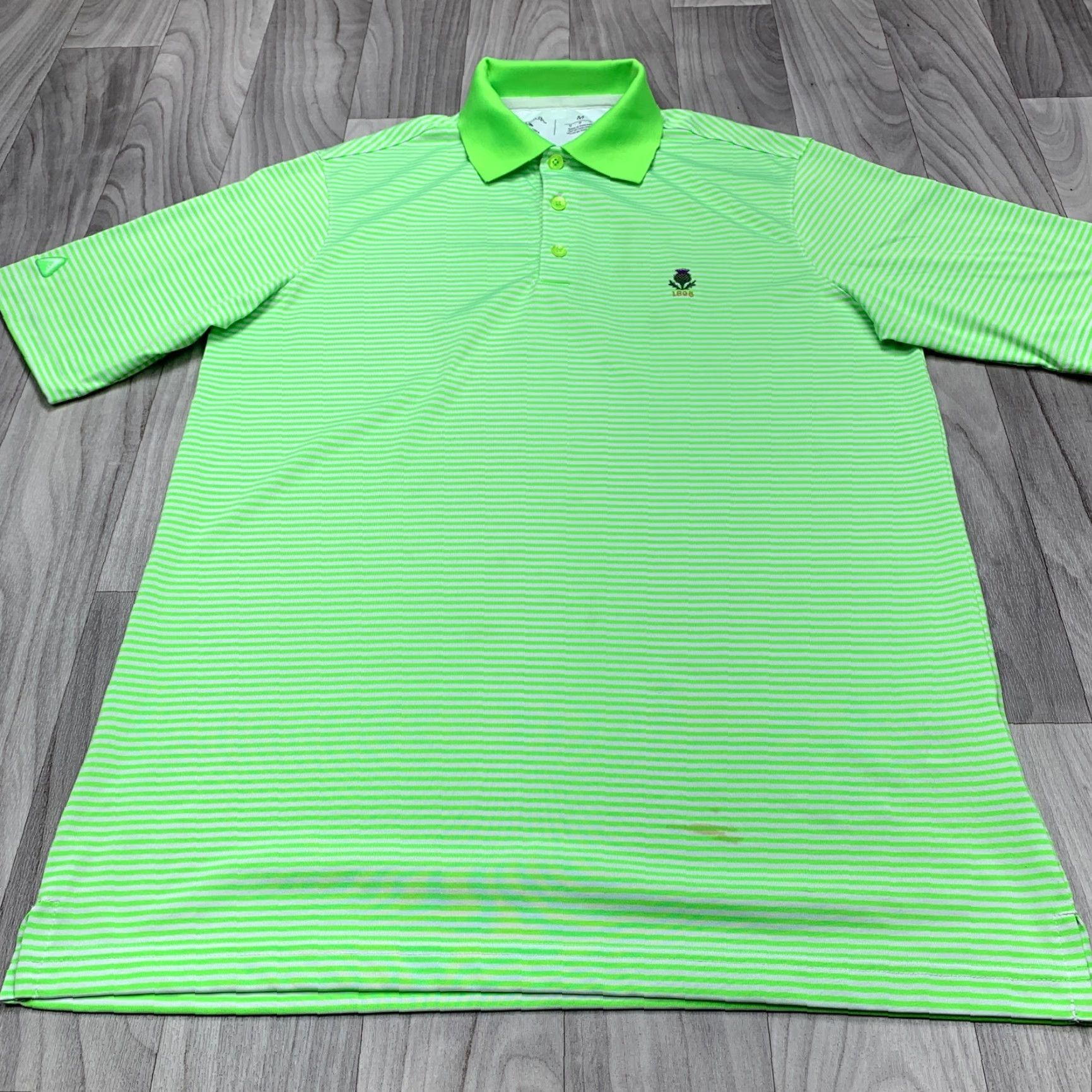 Vintage Antigua Polo Shirt Mens M Striped Neon Green Short Sleeve Button Collar Golf 90s? Size US M / EU 48-50 / 2 - 5 Thumbnail