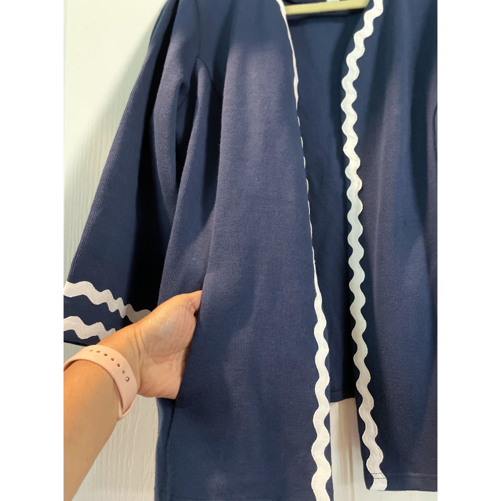 Bob Mackie VINTAGE Bob Mackie Jacket Womens 1X Navy Blue Open Front Wearable Art Pockets Trim Size XL / US 12-14 / IT 48-50 - 2 Thumbnail