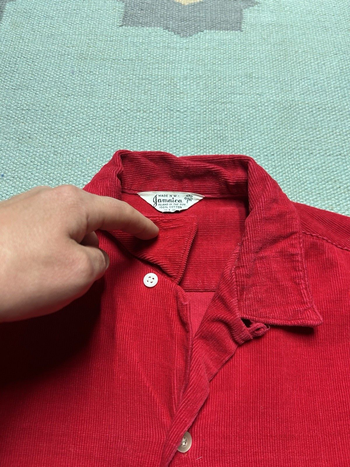 Vintage Vtg 50s button shirt loop collar corduroy rockabilly large Size US L / EU 52-54 / 3 - 4 Thumbnail