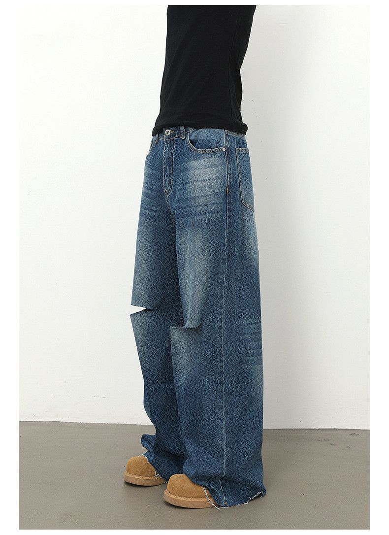 Japanese Brand × Jean American street men's loose straight wide-leg ripped jeans Size US 32 / EU 48 - 3 Thumbnail