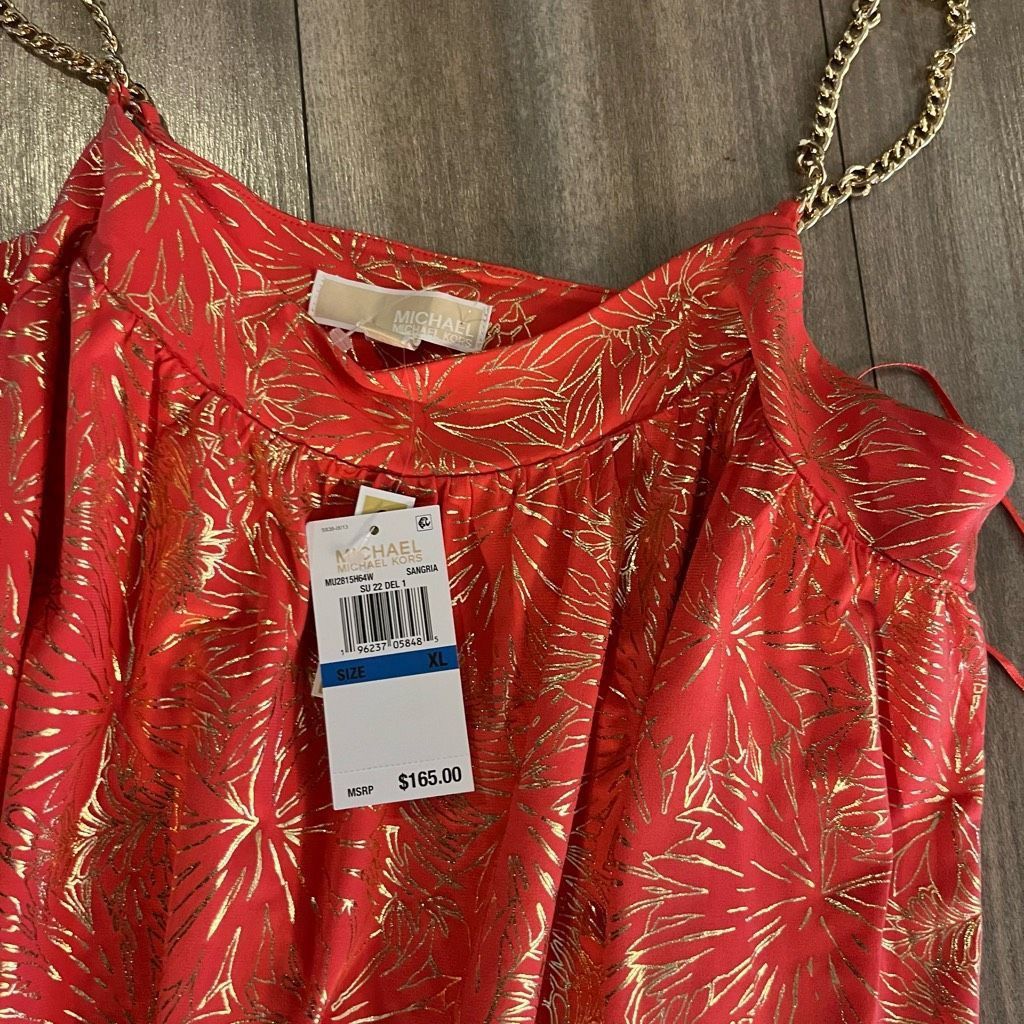 Michael Kors Michael Kors Coral/ Gold Pattern Chain Dress Women XL NWT |  Grailed