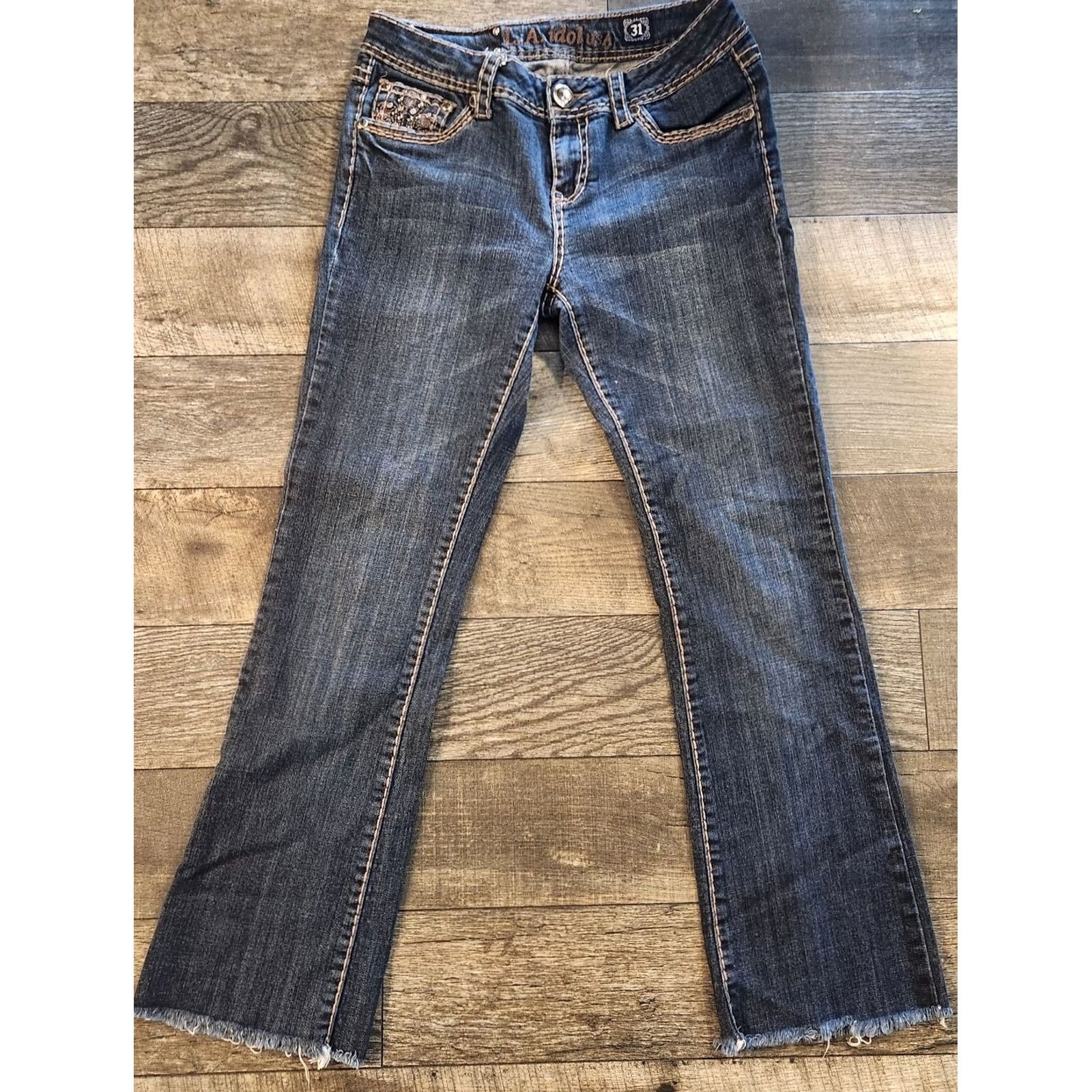 Vintage LA Idol Jeans Womens Size 9 Blue Bootcut 31 27 W 31 L 27 Thick Stitch Flair Size 30" / US 8 / IT 44 - 3 Thumbnail