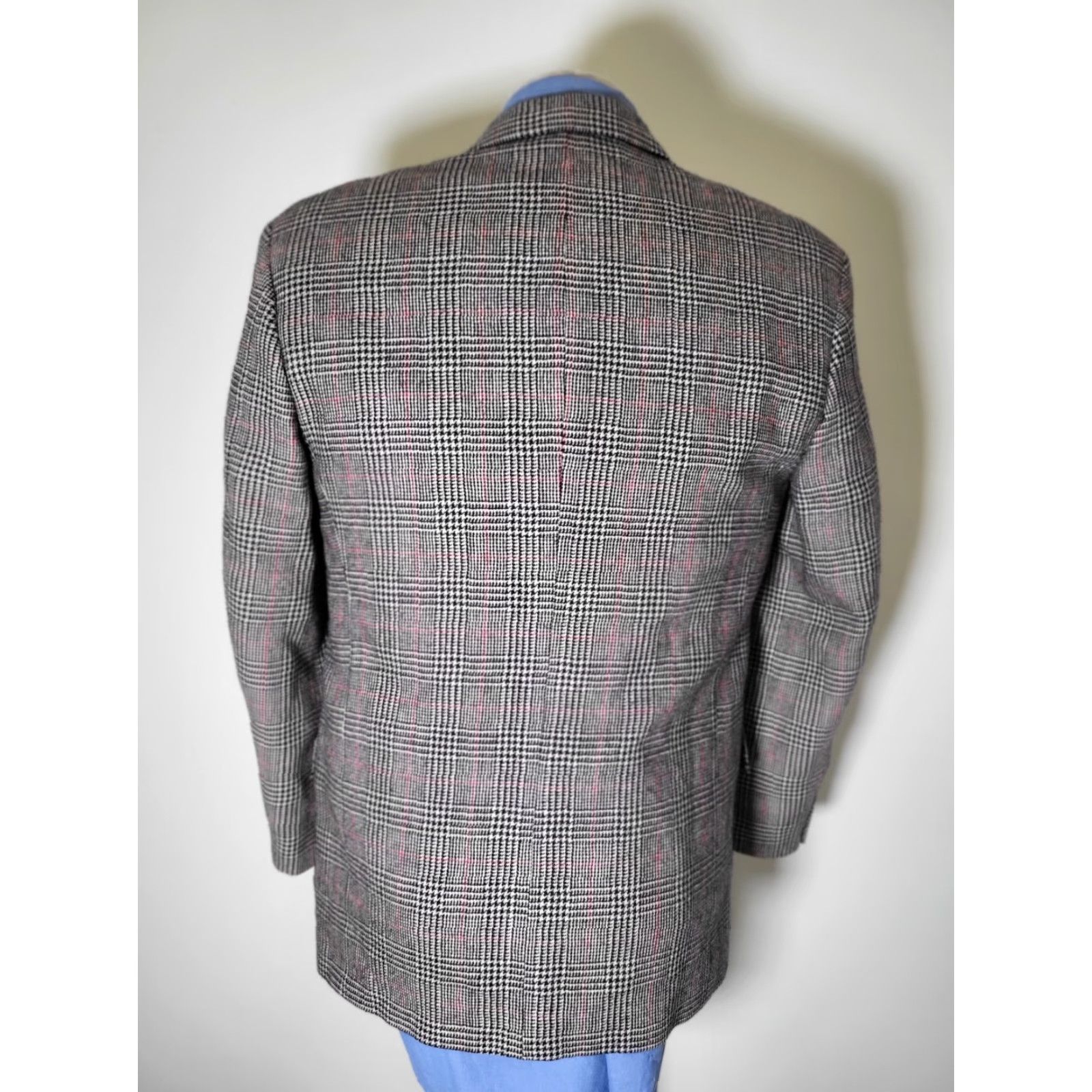 Doublet VINTAGE lansons Blazer Men 38S Double Breasted Peak Lapel Plaid Wool Silk Polyester Blazer Short Length Black Red White 90s Sports Mens Size 38R - 6 Thumbnail