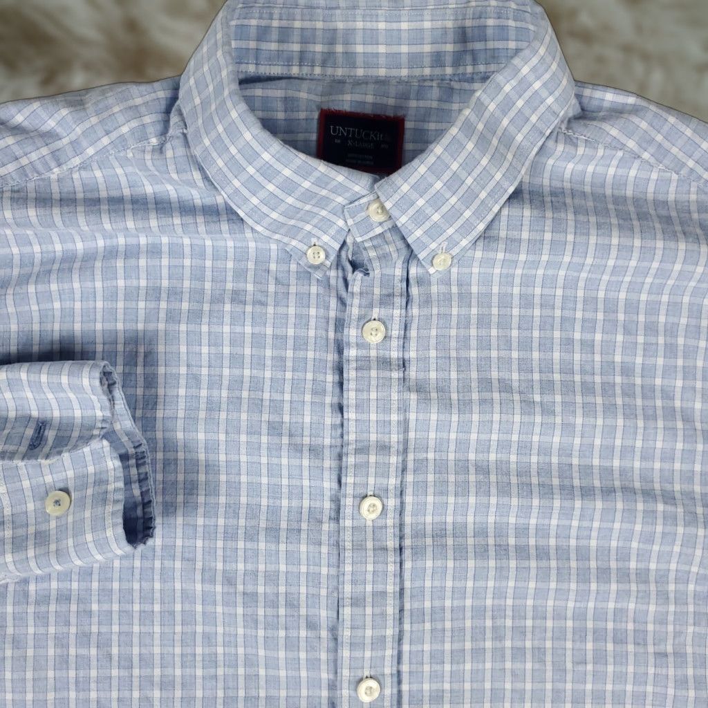 UNTUCKit UNTUCKit Shirt Mens XL Blue Plaid Button-Up Long Sleeve Casual Business Formal Party/Cocktail Travel Workwear Size US XL / EU 56 / 4 - 1 Thumbnail