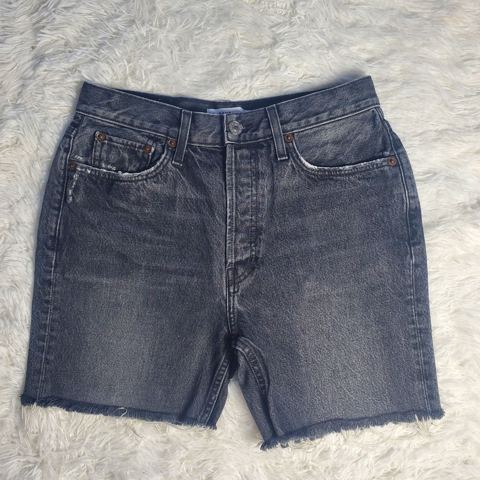 RE/DONE Redone Black Longline Denim Shorts 28 / 6 Size 28" / US 6 / IT 42 - 1 Thumbnail