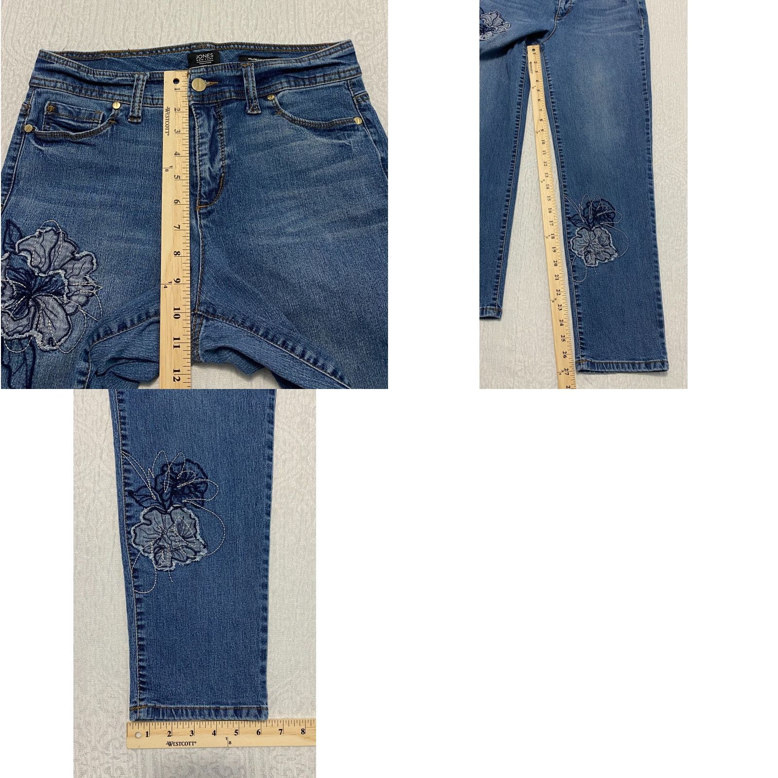 Jones New York Jones New York Miranda Jeans Womens 8 Slim Skinny 5-Pocket Denim Blue Floral Embroidered Stretch Size 30" / US 8 / IT 44 - 8 Thumbnail