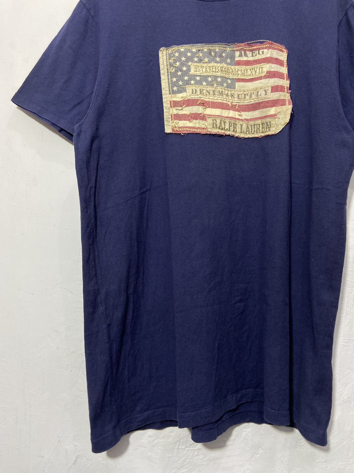 RRL Ralph Lauren Denim & Supply Ralph Lauren American Flag Tshirt Navy Size US L / EU 52-54 / 3 - 3 Thumbnail