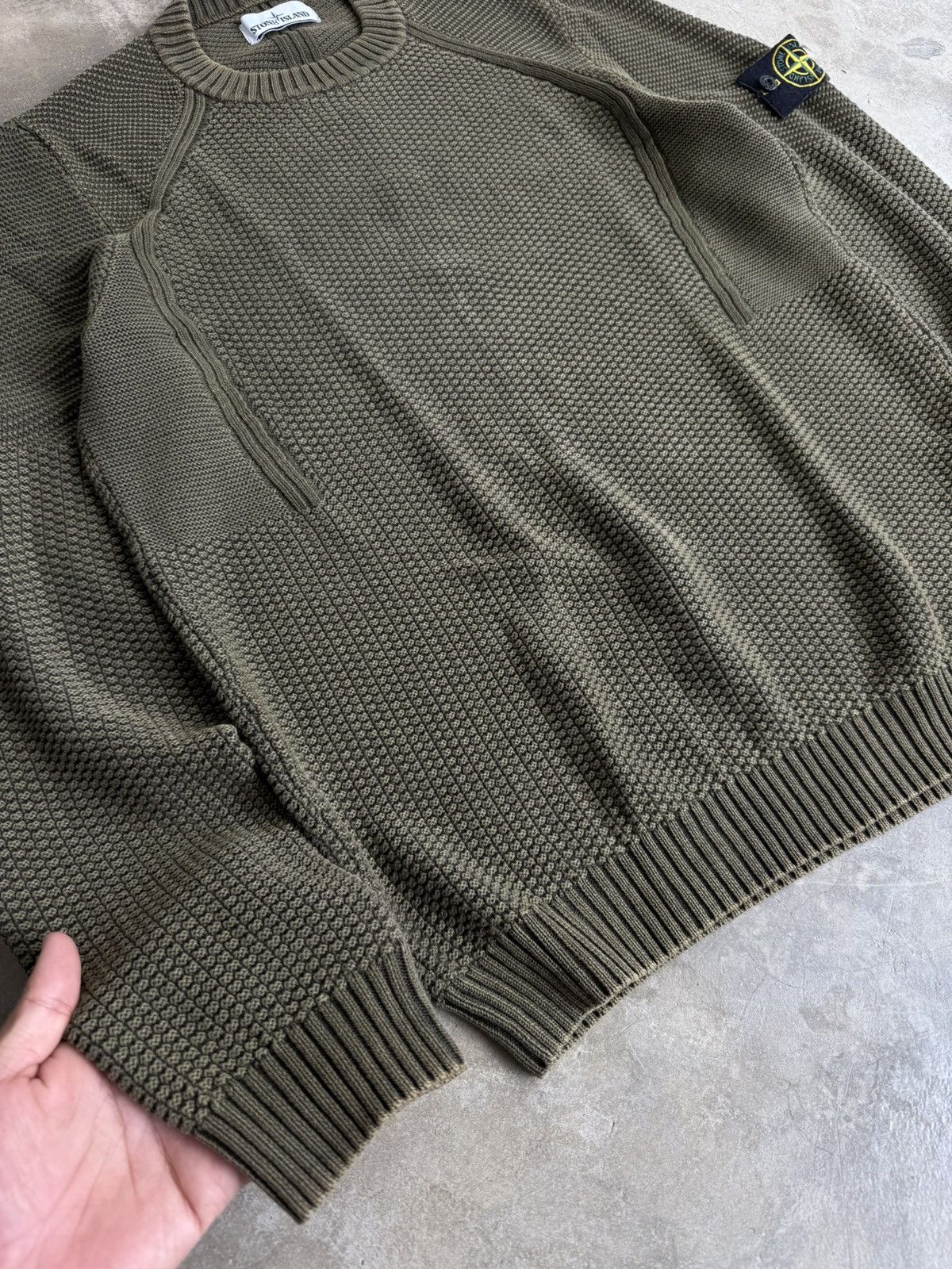 Stone Island Stone Island Khaki Green Textured Knit Sweater Size US L / EU 52-54 / 3 - 3 Thumbnail